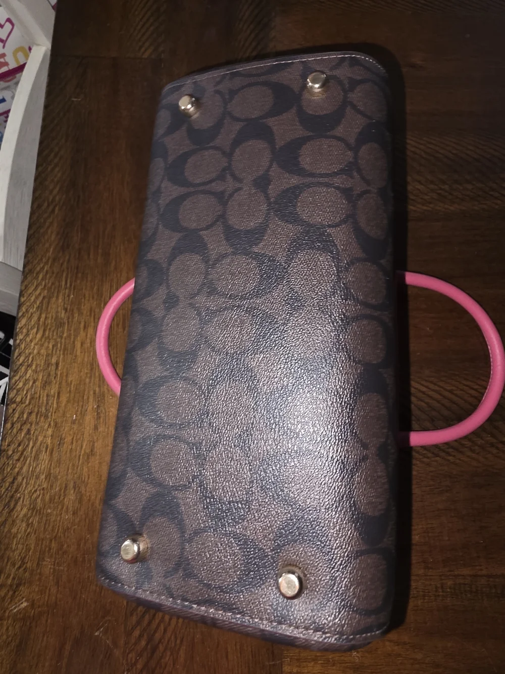 Coach Brown Rowan Signature Satchel with Pink Trim